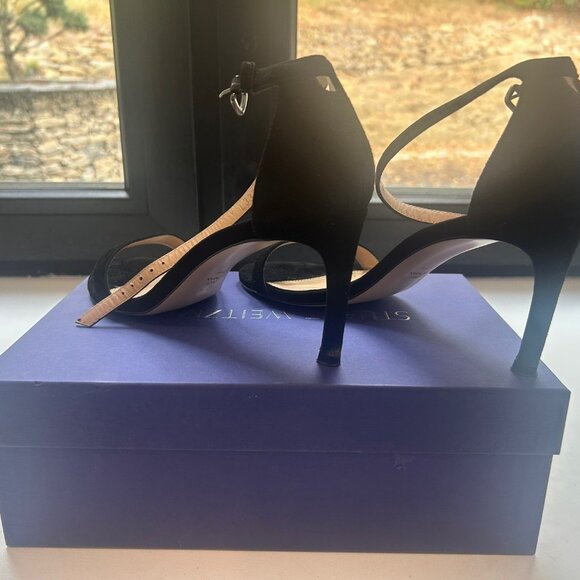 Stuart Weitzman Nunaked Black Suede Heel Sandals Size 9M - Picture 2 of 5